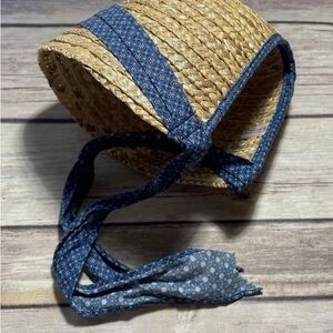 American Girl Straw Bonnet with Blue Floral Ties